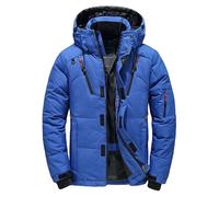 Piumino da uomo per esterni, invernale, spesso, con cappuccio, caldo, imbottito, da sci, taglie forti, antivento, Blu, L