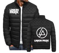 Piumino da Uomo per Linkin Park Stampa Giacca Invernale Leggera Piumino Imbottito Capispalla Spesso e Caldo Bomber Antivento Manica Lunga Cardigan con Cerniera Completa con Tasche,Black-S
