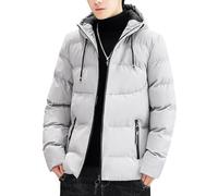 Piumino da uomo spesso in tinta unita imbottito impermeabile caldo cappotto invernale con cappuccio trapuntato piumino giacca a vento, Grigio, 5XL