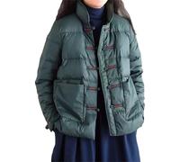 Piumino di Cotone da Donna Stile Cinese Retrò Bottone Collare Leggero Giacca di Cotone Giacca Stile Etnico (Verde,L)