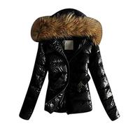 Piumino Donna Capispalla da donna trapuntati cappotti caldi invernali con collo in pelliccia con cappuccio con cintura Giubbino Donna Invernale Giacche Piumini Donna (Black, M)