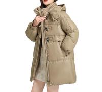 Piumino Donna Lungo Parka da Donna Piumino Lungo Cappotto Invernale Cappotto con Zip e Cappuccio con Cappotto Termico Caldo riscaldato Autunno Marrone Cappotti Donna Giacca Donna Invernale (Khaki, L)