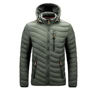 Piumino imbottito da uomo con cappuccio isolato leggero antivento trapuntato piumino cappotto Plus Size inverno caldo Outwear, Verde militare, 4XL