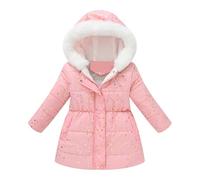 Piumino invernale da bambina con cappuccio, con stampa a cuore e paillettes, imbottito, con cappuccio foderato in pelliccia sintetica, tuta lunga per il freddo, età 2-10 anni, rosa, 6-7 Years