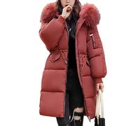 Piumino invernale da donna, caldo giubbotto invernale con cappuccio, imbottito e spesso, per il freddo, rosso mattone, taglia L