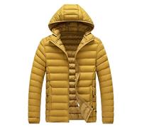 Piumino invernale da uomo con cappuccio cappotto leggero impermeabile da trekking spesso imbottito parka caldo capispalla, ocra, 6XL