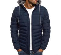 Piumino invernale da uomo con cappuccio, trapuntato, imbottito, con chiusura frontale con cerniera, abbigliamento casual per uso esterno e interno (L blu scuro)