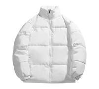 Piumino invernale da uomo con colletto alla coreana, tinta unita, imbottito, trapuntato, antivento, spesso, caldo, parka soprabito, bianco, XL