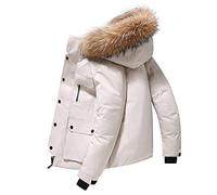 Piumino invernale da uomo con colletto in pelliccia bianca piuma d'anatra giù giù giacca bianca M