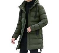 Piumino invernale da uomo di media lunghezza con cappuccio con zip up cappotto lungo uomo uomo caldo trapuntato imbottito lungo cappotto, Verde, 8XL