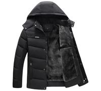 Piumino invernale da uomo, foderato in peluche, spesso, antivento, caldo, con cappuccio, a prova di freddo, trapuntato, Nero , 3XL