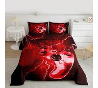 Piumino invernale estivo per ragazzi, per videogiochi, per bambini, per bambini, ragazzi, per la galassia dei giovani, per il gamepad, letto trapuntato, rosso, controller di gioco reversibile con 2 f