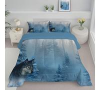 Piumino King Size 4 Stagioni Foresta Nebbiosa Piumone Bambino Lupo Selvaggio 260X230 Morbida Chaud Trapunta In Microfibra Per Tutte Le Stagioni, Lavabile Leggero, Azzurro