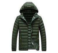 Piumino leggero da uomo, con cappuccio, caldo cappotto invernale trapuntato, foderato, cerniera intera, capispalla imbottito, verde, taglia 4XL