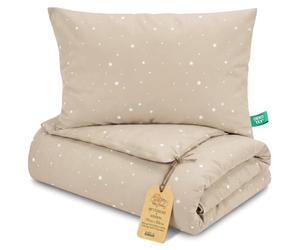 Piumino lettino senza federa cotone Set coperta cuscino culla | 50x70 cm piumone trapunta per neonato bambino imbottitura leggera traspirante caldo Oeko Tex Beige con stelle bianche
