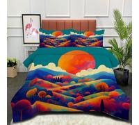 Piumino Letto Matrimoniale 4 Stagioni Copriletto Trapuntino Valli E Colline Set Piumino Leggero e Morbido Dipinto Di Paesaggio Fantasy Lavabile in Lavatrice con 2 Federe 240x260cm Blu