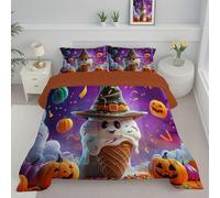 Piumino Letto Matrimoniale Con Federe, Piumino Trapuntato Motivo Gelato Di Halloween Zucca Del Mago Per Tutte Le Stagioni, Trapunta Reversibile Leggero Caldo, 240X220, Violetta