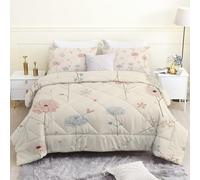 Piumino Letto Singolo 4 Stagioni Fiori Trapunta Stampa 135x200 cm, Piante Estate Piumone Leggero Senza Copertina, Caldo Duvet Reversibile e 2 Federe Classico Beige XZ-17