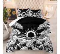 Piumino Letto Singolo Onde Solari Nere Piumone Letto Singolo Caldo Traspirante Microfibra Lavabile in Lavatrice Resistente Trapunta per Tutte le Stagioni 172x218 cm