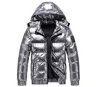 Piumino Lucido Giacca Invernale da Uomo Corta con Cappuccio Addensato, Calda e Resistente al Freddo, Manica Lunga Pesante Trapuntato Leggero Parka Giubbotto con Zip Imbottito Sport all'Aria