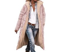 Piumino lungo da donna casual reversibile in pile cappotti larghi vestibilità antivento invernale oversize abiti con cappuccio, Rosso, 3XL