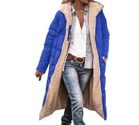 Piumino lungo da donna casual reversibile in pile cappotti larghi vestibilità antivento invernale oversize abiti con cappuccio, Blu, 3XL