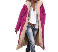 Piumino lungo da donna casual reversibile in pile cappotti larghi vestibilità antivento invernale oversize abiti con cappuccio, Rosa acceso, L