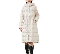 Piumino lungo da donna con cappuccio invernale regolabile in vita piumino parka da donna, Beige, Small