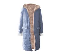 Piumino lungo da donna, lunghezza maxi, con cerniera, in pile, foderato | Giacca da donna con cappuccio, alla moda, calda, invernale, doppia, a maniche lunghe