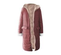 Piumino lungo da donna, lunghezza maxi, con cerniera, in pile, foderato | Giacca da donna con cappuccio, alla moda, calda, invernale, doppia, a maniche lunghe