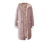 Piumino lungo da donna, lunghezza maxi, con cerniera, in pile, foderato | Giacca da donna con cappuccio, alla moda, calda, invernale, doppia, a maniche lunghe