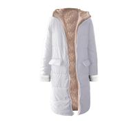 Piumino lungo da donna, lunghezza maxi, con cerniera, in pile, foderato | Giacca da donna con cappuccio, alla moda, calda, invernale, doppia, a maniche lunghe