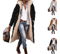 Piumino lungo da donna, piumino imbottito reversibile in caldo pile, parka oversize foderato in sherpa, Nero , S