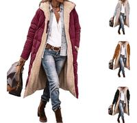 Piumino lungo da donna, piumino imbottito reversibile in caldo pile, parka oversize foderato in sherpa, Rosso, 3XL