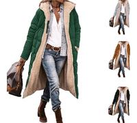 Piumino lungo da donna, piumino imbottito reversibile in caldo pile, parka oversize foderato in sherpa, Verde, L