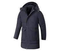 Piumino lungo da uomo con cappuccio imbottito invernale caldo giacche con tasche multiple antivento impermeabile full zip up parka leggero a maniche lunghe giacche da trekking all'aperto, Marina