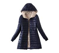 Piumino Lungo Taglie Forti Donna - Giacca Invernale in Cotone Leggero con Cappuccio - 100 Grammi Micropile Montagna (Navy, XXXL)