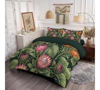 Piumino Matrimoniale 4 Stagioni, Piante Tropicali Realistiche Verde Scuro | Trapunta In Morbida Microfibra Protea Reale Vintage Foglie, 240X220 Cm, Senza Copripiumino Non Stropicciante Per Adulti