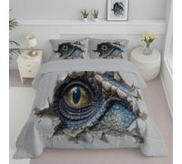 Piumino Matrimoniale Invernale 3D Animali Trapunte Tyrannosaurus Rex Sfonda Il Muro Piumone Resistente Lavabile, Grigio Morbida Trapunta, Piumini 4 Stagioni 240x220cm Reversibile e 2 Federa 50x75 cm