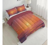 Piumino Matrimoniale Invernale Sole Orizzonte Trapunte Natura Tramonto Piumone Resistente Lavabile, Arancia Morbida Trapunta, Piumini 4 Stagioni 240x220cm Reversibile e 2 Federa 50x75 cm