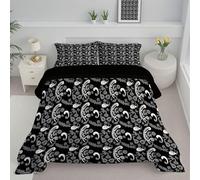 Piumino Matrimoniale Senza Copripiumino Reversibile Per Tutte Le Stagioni, Onde Paisley Nero Puro Piumino Lavabile, Piumone Fiori Tradizionali Per Estivo E Invernale, Leggero