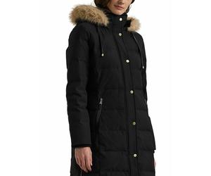 Piumino media lunghezza con cappuccio Nero XS Tinta unita