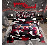 Piumino mimetico per videogiochi videogiochi con inserto per piumone per bambini ragazzi ragazze gamer 3D mimetico colore rosso nero piumino 2 pezzi