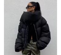 Piumino Nero Corto Donna Collo Ampio Trapuntato Stile Street Chic CF57489