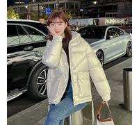 Piumino Parka Donna Sintetico Giacca Over Beige Lucido Cappuccio Morbido 40677