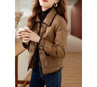 Piumino Parka Giacca Donna Sintetico Morbido Corto Marrone Imbottito 87614