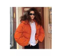 Piumino Parka Giacca Donna Sintetico Over Arancione Cappuccio Corto Caldo 82814