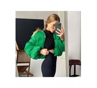 Piumino Parka Giacca Donna Sintetico Over Verde Cappuccio Corto Caldo 82814