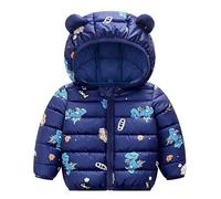 Piumino Ragazzi Con Cappuccio Top Stampato Inverno Antivento Imbottito Bambino Caldo Giacca Cerniera Con Orecchie D'orso Cappello Cappotti Manica Lunga Impermeabile Giacca 1-4 Anni, navy, 18-24 Mesi