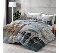 Piumino Reversibile 200x200 cm - Architettura Astratta Ponte - Per l'autunno e l'inverno e per le camere con temperature medie - Tocco Piuma, Caldo, Traspirante, Fiori Bianchi